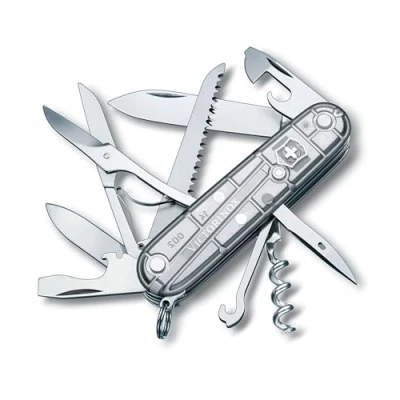 Bild av Victorinox 13713T7 fickkniv Huntsman (15 funktioner, sax, träsåg, korkskruv) silver transparent