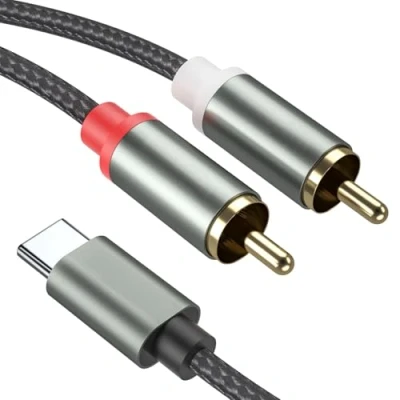 Bild av Froggen typ C till 2 x RCA ljudkabel, kontakt kontakt, USB stereo ljudomvandlare Y splitter kabel kompatibel för Huawei, bärbar dator, förstärkare etc.