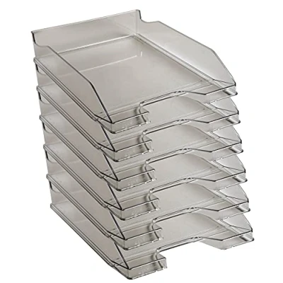 Bild av Exacompta 113227D 6 pack premium brevfack kombo midi din A4. Idealiska brevkorgar för organisation. Robusta och stapelbara förvaringskorgar grå transparent glansig