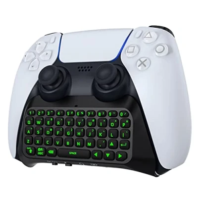 Bild av MoKo Green Backlight Keyboard for PS5 Controller, Wireless Mini Chatpad Playstation 5 Keypad Built in Speaker with 3.5mm Audio Jack Messaging and Game Live Chat, Black