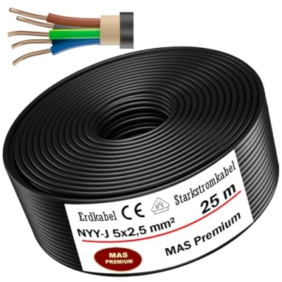 Bild av MAS Premium jordkabel strömkabel 5125 m NYY J 5 x 1,5, 2,5, 4, 6, 10 eller 16 elkabel för utomhusbruk (NYY 2,5 mm², 25 m)