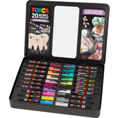 Bild av Faber Castell uni ball 186829 POSCA märkpenna, 20 fodral, inkl. instruktioner för 3 gör det själv projekt