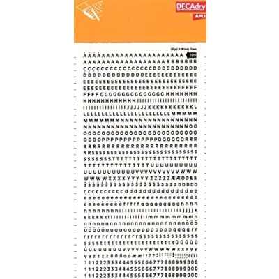 Bild av APLI SDD209F Självhäftande bokstäver och siffror, svarta. Super siffror 3 mm svart