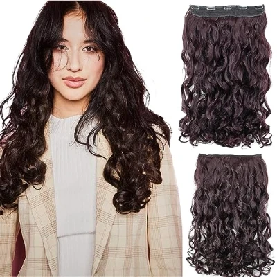 Bild av CAISHA 55cm Clip In Extensions Hårförlängning Hårstycke Rak Voluminös Vågig Vinröd C67 1