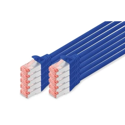 Bild av DIGITUS LAN Kabel Cat 6 0,5m 10 stycken RJ45 nätverkskabel S/FTP Skärmad Kompatibel med 6A &amp; 7 Blå