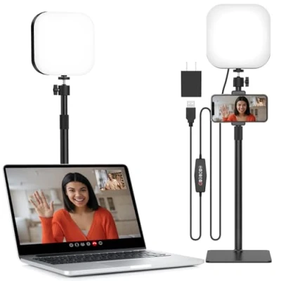 Bild av Mojimdo Videokonferensbelysning, 180 LED videoljus med 3 färger &amp; 5 ljusstyrkor timer för videoinspelning, webbkameraljus telefonhållare bärbar dator online möte