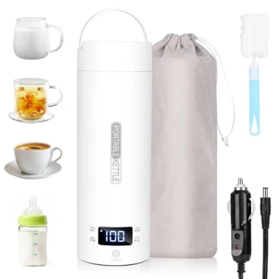 Bild av Dreamhigh® Resevattenkokare, 500 ml minivattenkokare, 96 W vattenkokare liten av rostfritt stål, bilvattenkokare, på vägen uppvärmning automatisk avstängning för te, kaffe, babymjölk bil (12 V)