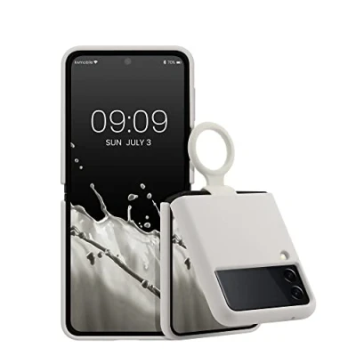 Bild av kwmobile fodral kompatibelt med Samsung Galaxy Z Flip 3 5G mjukt silikonfinish och fingerringslinga vit matt