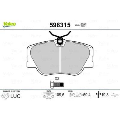 Bild av VALEO 598315 Jeu de plaquettes frein Essieu avant contact signal d&#039;usure exclu avec kit vis fixation, sans tôle anti bruit