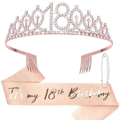 Bild av DRESHOW 18 årsdagskrona och Skärp för Kvinnor årsdagsflicka &amp; Rhinestone Tiara Set Födelsedagsdekorationer Hårtillbehör Glitter Sash Fest