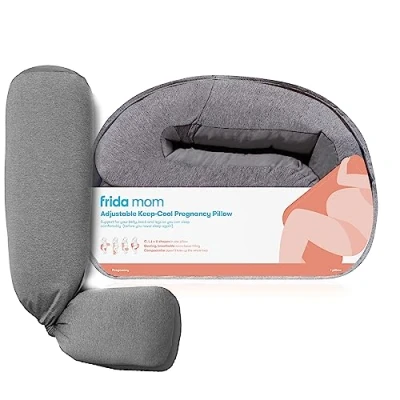 Bild av Frida Mom justerbar håll sval graviditetskudde, U, C, L och I formad helkropp moderskapskudde för bekväm sömn, stöd mage, höfter + ben, kylning gravida kvinnor, grå