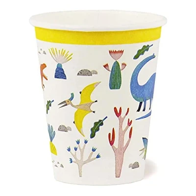 Bild av Talking Table Pack med 8 (250 ml/9 oz) dinosauriekoppar Återvinningsbara och biologiskt nedbrytbara Pappersservis för barns födelsedagsfest, unisex festartiklar pojkar eller flickor, Dinocups