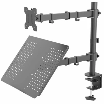 Bild av VIVO Svart helt justerbar 13 till 32 tums enkel datorskärm och kombination av laptop skrivbordsmontering, stativ med genomföringsalternativ, passar upp 17 bärbara datorer (STAND V002C)