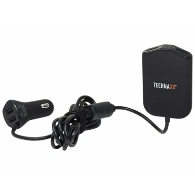 Bild av Technaxx familjebilladdare med 4 USB portar Smart IC, Rear Sit Clip, DC 1224V, Snabbladdning upp till enheter, Överströmsskydd Cigarettändaradapter för personbil TE14