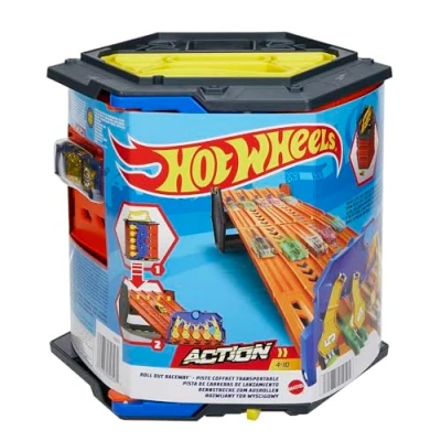 Bild av Hot Wheels HGK41 Roll out Racing Track Set, rullar ut till en racerbana med fem banor, för åldrarna 4 10 år
