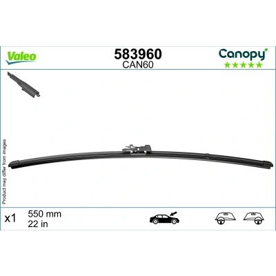 Bild av Balai d&#039;essuie glace Valeo Canopy 583960 550mm plat, caoutchouc d&#039;essuyage composé de &gt;80 % matériaux durabl.