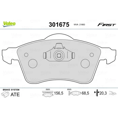 Bild av VALEO 301675 Jeu de plaquettes frein FIRST Essieu avant contact signal d&#039;usure exclu sans tôle anti bruit VOLKSWAGEN: TRANSPORTER 4 Bus