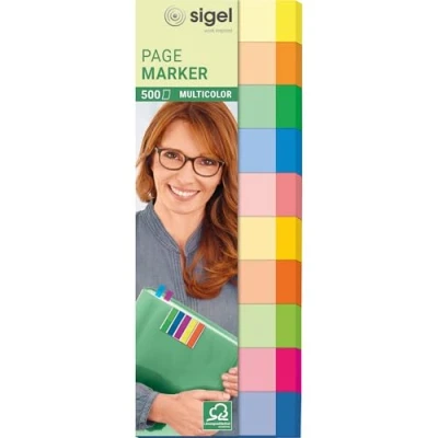 Bild av SIGEL HN682 självhäftande markörer flerfärgad, 500 ränder, 10 färger i formatet 15 x 50 mm, gjord av papper