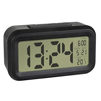 Bild av TFA Dostmann Digital väckarklocka LUMIO, 60.2018.01, med inomhustemperatur, visning av tid och datum, automatisk nattbelysning, LCD display, svart