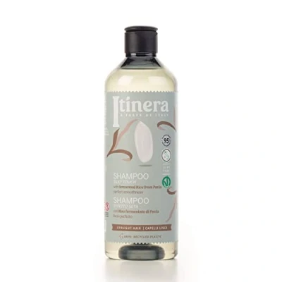 Bild av ITÍNERA Silkeslen beröringsschampo med Pavia jäst ris (370 ml) för rakt hår veganskt vänligt 95 % ingredienser av naturligt ursprung