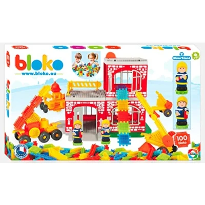 Bild av BLOKO Stor brandstation set 100 st + 2 3D figurer från 12 månader lätt att hantera leksak för barn 1 år och äldre tillverkad i Europa 503635