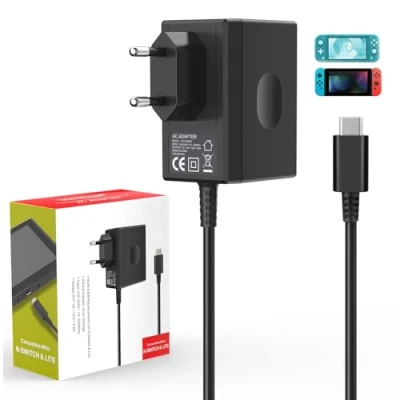 Bild av YCCSKY USB laddare för Nintendo Switch nätadapter Switch/OLED/Lite Switch, TV läge 15 V/2,6 A snabbladdning med 1,5 m/5 fot kabel
