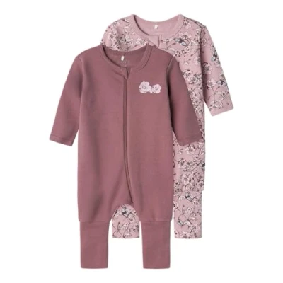 Bild av Name it Nbfnightsuit ZIP Flower 2 PACK Pyjamas för barn, Storlek: 50, Grape shake