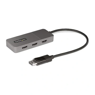 Bild av StarTech.com 3 portars MST hubb DisplayPort till 3x HDMI, trippel 4K 60Hz bildskärmar, DP 1.4 videoadapter med flera 1 fot (30 cm) inbyggd kabel, USB driven, endast Windows