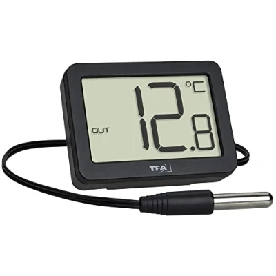 Bild av TFA Dostmann Digital termometer för inomhus och utomhusbruk, 30.1066.01, inkl. vattentät temperatursensor, maximi minimivärden, med magnet/stativ, svart