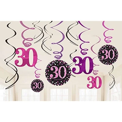 Bild av Pink Sparkling Celebration 30th Swirl Decorations /12