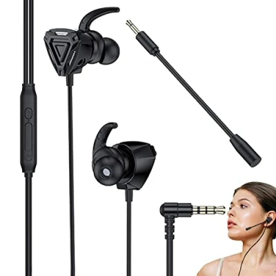 Bild av in Ear spelheadset, gamer headset med avtagbar dubbel mikrofon 3,5 mm lättviktshörlurar, line kontroller för mobil och PC