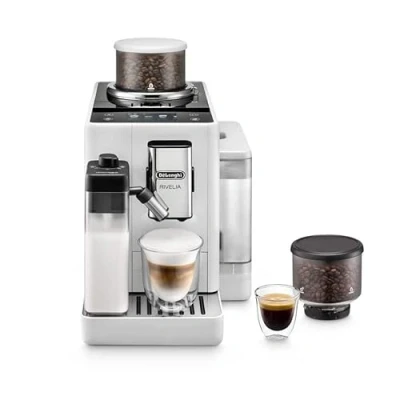 Bild av De&#039;Longhi Rivelia EXAM440.55.W, Helautomatisk Kaffebryggare med LatteCrema, Automatisk Mjölkskummare, Kompakt Storlek, Böna till Kopp Kaffebryggare, 16 Recept, Färgad Touch Display, Arktisk Vit