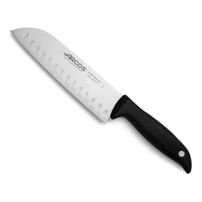 Bild av Arcos Santoku kniv 7 tums nitrum rostfritt stål blad och 180 mm blase med svart polypropylenhandtag innovativ design för daglig användning Menorca serien färg
