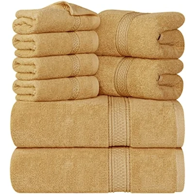 Bild av Utopia Towels 8 delade premiumhandduksset, 2 badlakan, handdukar och 4 tvättlappar, 100% ringspunnen bomull högabsorberande för badrum, gym, hotell spa (Beige)