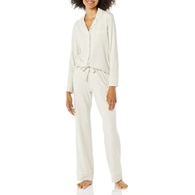 Bild av Amazon Essentials dam bomull modal långärmad skjorta och full längd botten pyjamas set (finns i plusstorlek), beige, Large