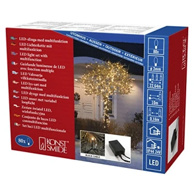 Bild av Konstsmide Mikro LED ljusslinga, med multifunktion, 80 bärnstensfärgade dioder, 24 V utomhus trafo, svart kabel 3614800