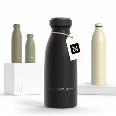 Bild av LARS NYSØM rostfri vattenflaska 350ml, 500ml, 750ml, 1L, 1,5 liter Termosflaska lämplig för kolsyrat Läcksäker sport, utomhus, skola (Carbon Black, 350ml)