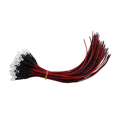Bild av 50 st 3/5 mm förtrådade vattenklara blixt LED dioder vitt rött gult ljus DC 9 12 V (5 ljus)
