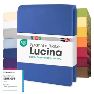 Bild av CelinaTex Lucina Baby barn dra på lakan babysäng barnsäng bomull 60 x 120 70 140 cm kungsblå