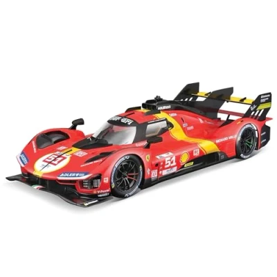Bild av Bburago 1/18 Ferrari Racing 499P LMH 2023#51 Röd NY 2024: Metallisk kopia detaljerad interiör dörrar och huva som öppnas i skala 1/18: e Mans 24 timmars vinnare 2023
