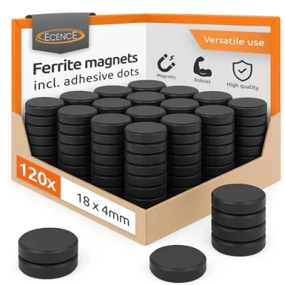 Bild av ECENCE Kylskåps Magneter D18x4mm whiteboard pinntavla magnetisk bräda självhäftande Magnet, Ferritmagneter 120x ingår punkter