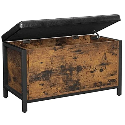 Bild av VASAGLE Bänk Med Förvaringsutrymme, Vadderat Bröst, Sängkista, Hall, Sovrum, Vardagsrum, Metall, Enkel Struktur, Industriell Design, Konstläder, Vintage Brunsvart LSC80BX
