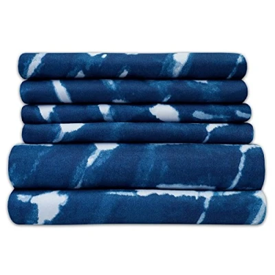 Bild av king Size sänglakan 6 delar, 1500 Supreme kollektionen, fin, borstad mikrofiber, djupa fickor, lakanset, sängkläder 2 extra örngott, king, blå/vit (Monroe)