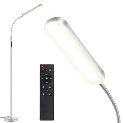 Bild av Outon Golvlampa, LED, dimbar, 15 W, 1 500 lm, lä med 4 färgtemperaturer, fjärrkontroll och touch kontroll, timer, läsuppgiftsbelysning för vardagsrum, sovrum, kontor, silvergrå
