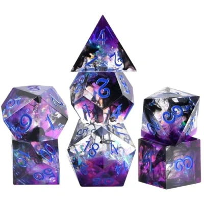 Bild av OriCraft Dice Dark Magic Dungeons and Dragons Polyedriska Tärningar för Rollspel Svart Undervattensvärld D20 med skarpa hörn Magical World 7 Set Halloween