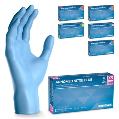 Bild av ARNOMED engångshandskar blå, nitrilhandskar XS, 100 st/låda, puderfria &amp; latexfria, engångshandskar, handskar finns i storlekarna S, M, L, XL XXL.