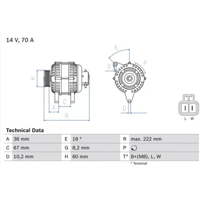 Bild av BOSCH 0 986 043 101 Alternateur 14V 70A OPEL: Meriva A, Corsa C 3/5 portes, Combo Van / Break, VAUXHALL: Mk2