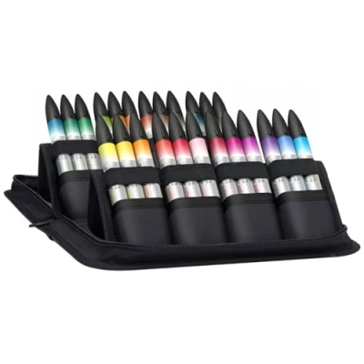 Bild av Winsor &amp; Newton 0290171 ProMarker akvarellmärkpenna 2 spetsar, pensel och fin spets, ljusäkta, högpigmenterade akvarellfärger i märkpenna för kalligrafi, teckningar, set med 24 färger