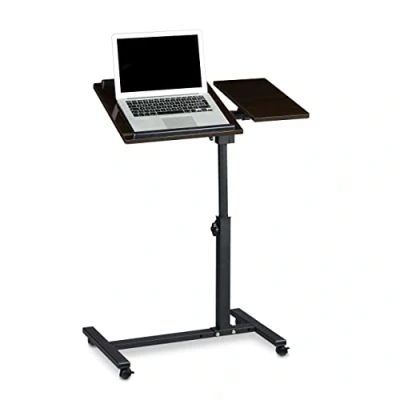 Bild av Relaxdays höjdjusterbar 95 x 60 40 cm laptopstativ också för vänsterhänta soffsidobord laptop skrivbord med hjul och yta mus 2 stoppstänger, ebenholts, svart, ek,