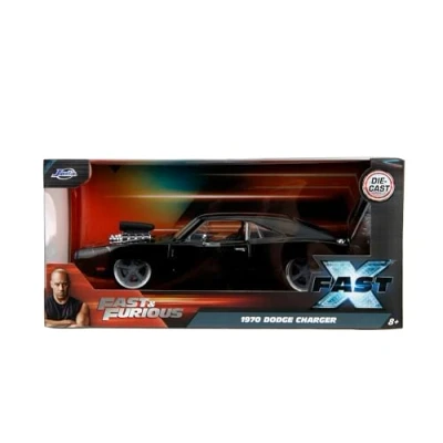 Bild av Jada Toys Fast and Furious Modellbil Dodge Charger R/T 1970 (svart) Filmbil från &amp; 10 (Fast X) med delar för öppning, skala 1:24 (20 cm), fans 8 år